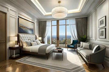 Fototapeta na wymiar Double bedroom, classic-style interior design