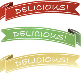 Delicious food product label ribbon for use in websites, print materials, and product packaging
