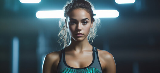 portrait of a woman in a gym. Image generative AI.