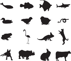 Animals. Set of 12 round vector buttons for web