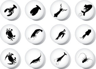 Fish. Set of 12 round vector buttons for web