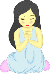 Illustration of A Cute Little Pretty Girl Kneeling and Praying