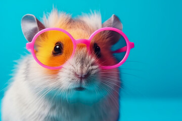 Cute hamster wearing sunglasses. animal on summer vacation, animal illustration. Ai generative