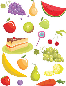 vector illustration set of a different fruits and sweeties