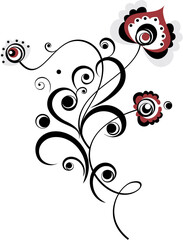 Easy floral motive in color black, red and grey