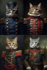 Frames Simulation of a classic oil painting of a cat in military clothing renaissance style
