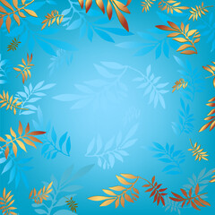 Blue background with carved bronze leaves (vector)
