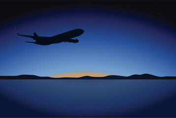 Fototapeta na wymiar Night aircraft gaining altitude.