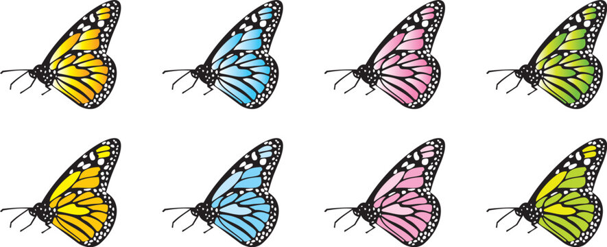 editable and scalable vector butterflies, with flat and gradient fill