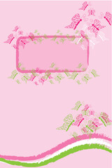 pink background with colored butterflies banner with lot of copy space