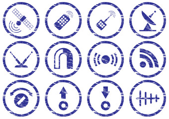 Gadget icons set. Grunge. White - dark blue palette. Vector illustration.