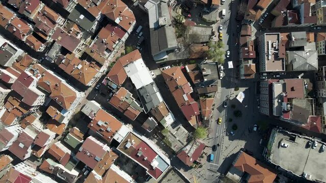 Aerial view of a high density residential district in Istanbul downtown, Beyoglu, Turkey.