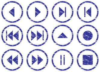 Multimedia navigation buttons set. White - dark blue palette. Vector illustration.