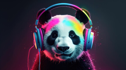 Panda wearing stylish headphones, perfect for a fun and creative t-shirt design. Ai generated - obrazy, fototapety, plakaty