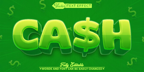 Cartoon Green Dollar Cash Vector Editable Text Effect Template