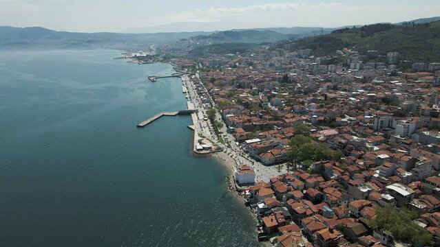 Aerial view of Mudanya, a small town along the Marmara Sea coastline, Bursa, Turkey.