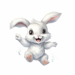 Naklejka premium AI generated Watercolor illustration of a cute fluffy grey rabbit with pink ears in a blank background