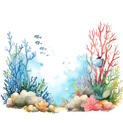Fototapeta na wymiar AI generated Underwater Fantasy: Vibrant Marine Life in a Dreamlike Watercolor Illustration