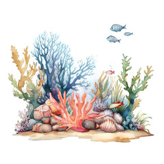 AI generated Underwater Fantasy: Vibrant Marine Life in a Dreamlike Watercolor Illustration