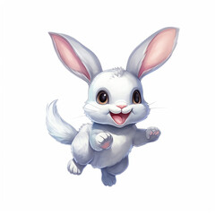 AI generated Watercolor illustration of a cute fluffy grey rabbit with pink ears in a blank background