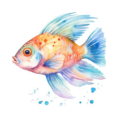 AI generated Watercolor Illustration: Free Floating Sea Fish in Vibrant Colors