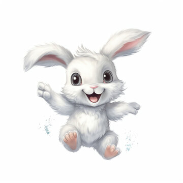 AI generated Watercolor illustration of a cute fluffy grey rabbit with pink ears in a blank background