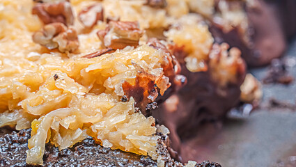 German chocolate pie  coconut and pecan topping.
