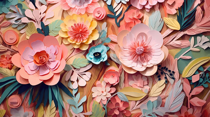 Layered paper abstract floral scene