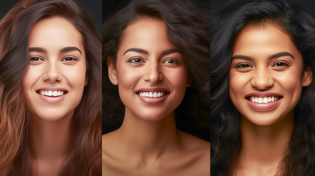 Different races women, closeup photo. Generative AI