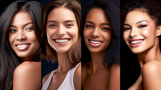 Beautiful women of different races closeup photo. Generative AI