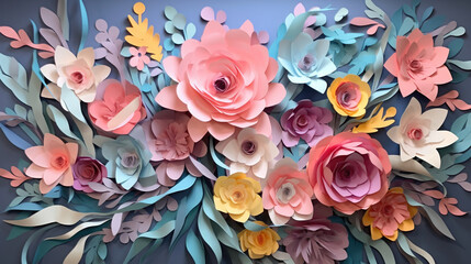 Layered paper abstract floral scene