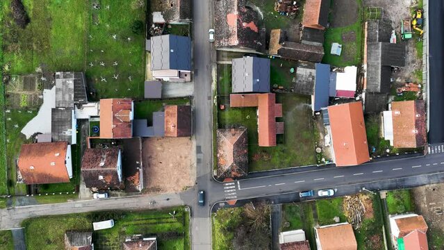 Aerial view of Glina, a small town with residential districts in central Croatia.