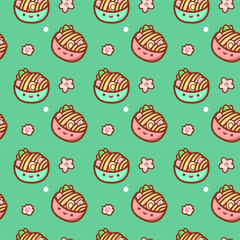 kawaii noodle pattern with naruto and sakura on blue background
