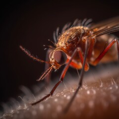 A close up of a mosquito on skin. Generative AI. 