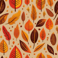 Obraz premium Generative AI Autumn pattern with leaves and autumn elements