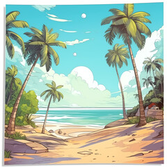 Fototapeta na wymiar Generative AI Beautiful tropical beach scene, vector illustration