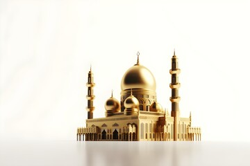 Fototapeta na wymiar Illustration of a golden mosque with white background. Generative AI
