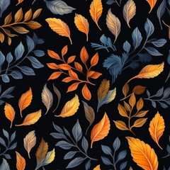 Generative AI New collection vector illustration with autumn leaves on dark wooden background
