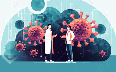 Generative AI Coronavirus vaccination, man and a doctor with a syringe. Concept vector illustration in flat cartoon style