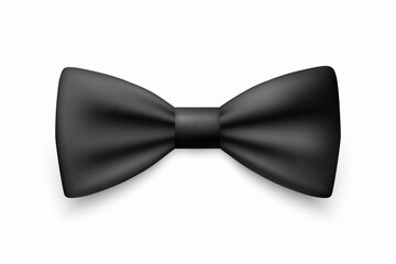Vector 3d Realistic Black Bow Tie Icon Closeup Isolated on White Background. Silk Glossy Striped Bowtie, Tie Gentleman. Mockup, Design Template. Bow tie for Man. Mens Fashion, Fathers Day Holiday