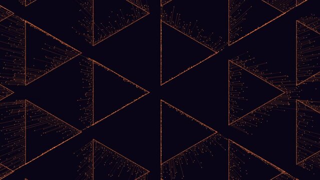 Futuristic triangles pattern with motion small neon glitters, motion abstract corporate, game and futuristic style background