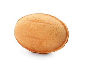Delicious nut shaped cookie with boiled condensed milk isolated on white