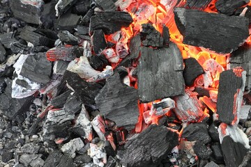 Many smoldering coals as background, top view