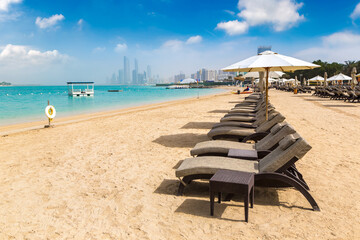Sunbeds at the beach in Abu Dhabi