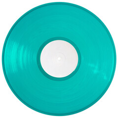 Cyan vinyl record 12'' realistic photography, isolated png on transparent background for graphic...