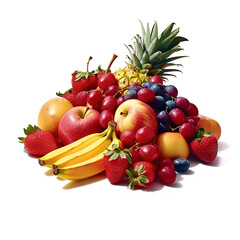 Naklejka na ściany i meble fresh bright fruits and berries on a white background. AI generated