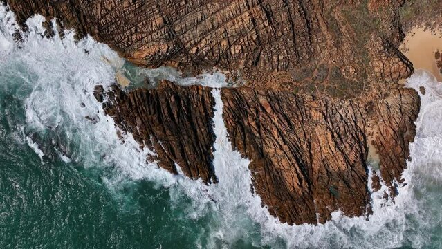 Aerial view of rock rugged rock formation at Injidup Beach, Yallingup, Western Australia, Australia.