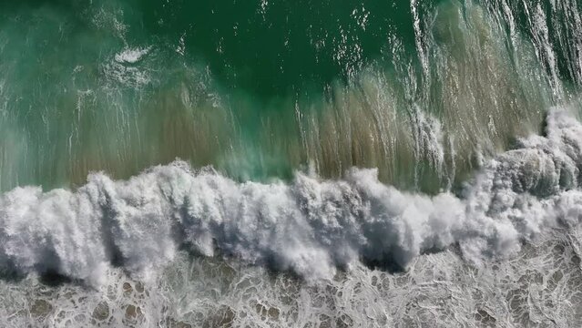 Aerial view of waves rolling along the coastline, Injidup Beach, Yallingup, Western Australia, Australia.