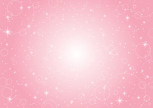 円やキラキラの飾りを散りばめたピンクの背景