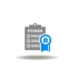 Vector illustration of PCI DSS checklist and stamp with lock. Symbol of PCI DSS - Payment Card Industry Data Security Standard. Icon of secure pay trancsactions.